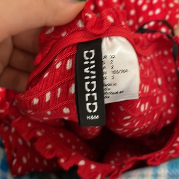 H&M Red with White Polka Dots Smock Off the Shoulder Dress - Picture 6 of 6